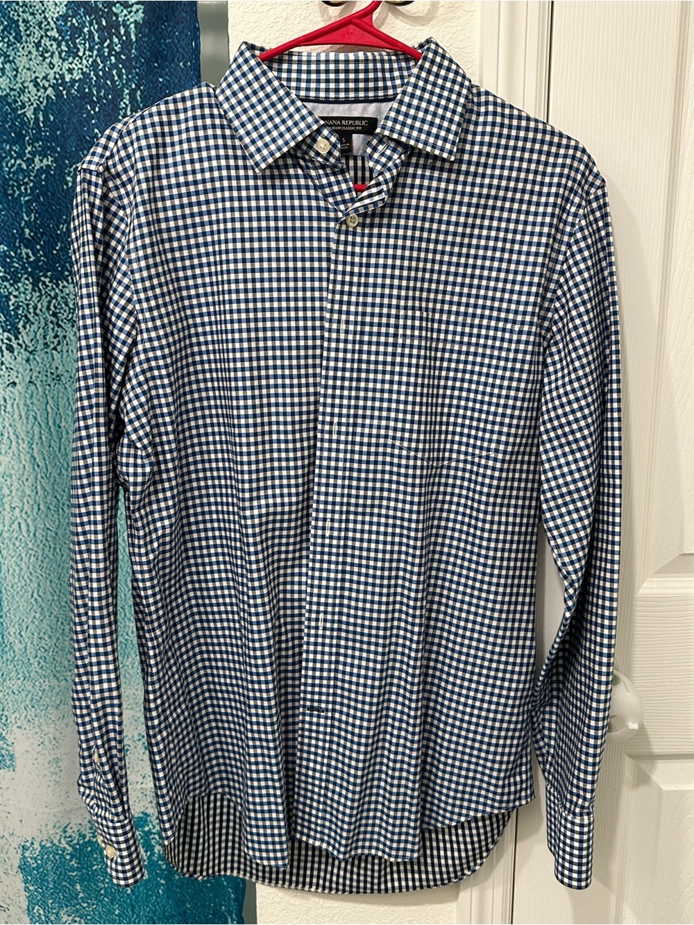 #26 Banana Republic Men's Navy & White Gingham Button-Down Shirt